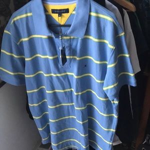 Brand New with Tags 4 tone Tommy Hilfiger horizontal striped polo blue yellow